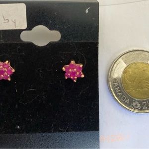 Gold Filled Flower Ruby Studs